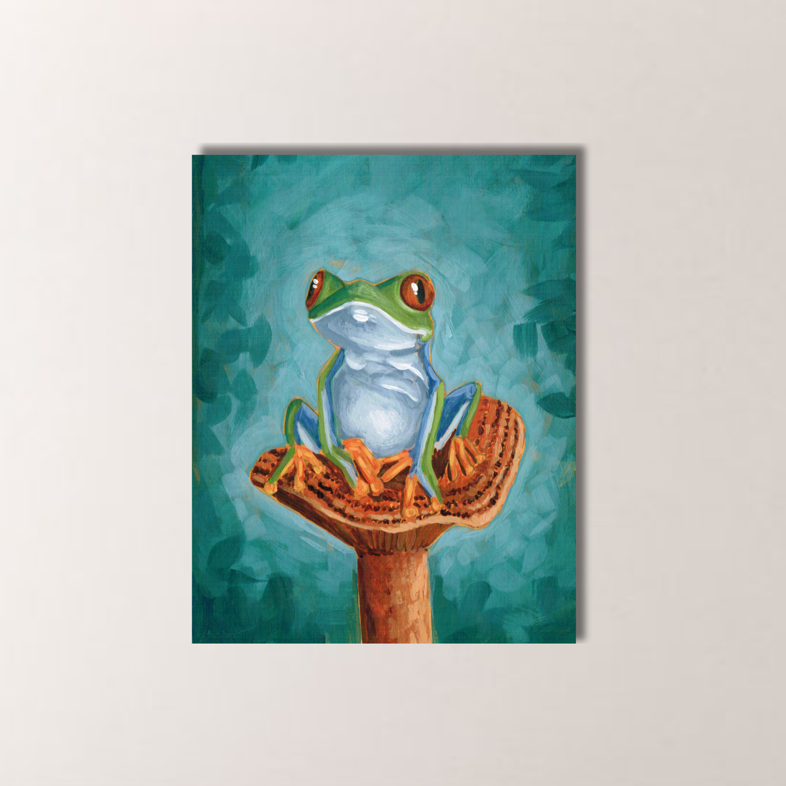 Tree Frog on a Mushroom Print